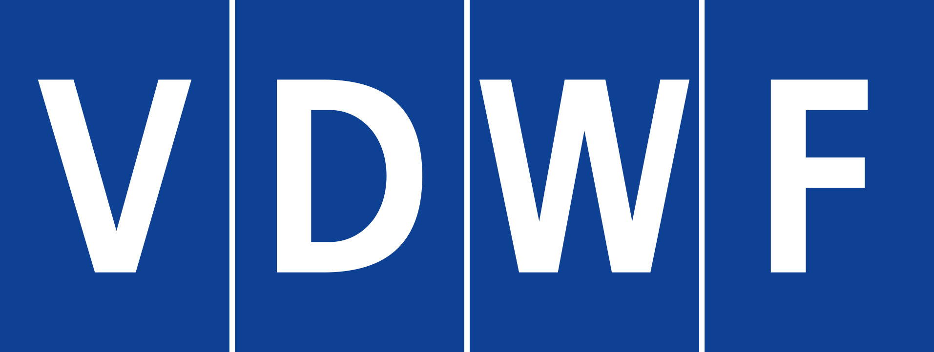 Logo mit vier blauen Quadraten, die die weißen Buchstaben "V", "D", "W" und "F" enthalten.